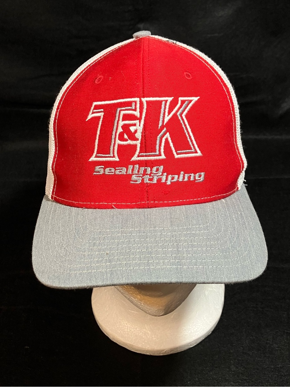 Richardson 112 T&K Sealing & Striping Trucker Hat Red Grey Mesh Snapback Cap